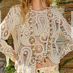 POL white Crochet Lace Top